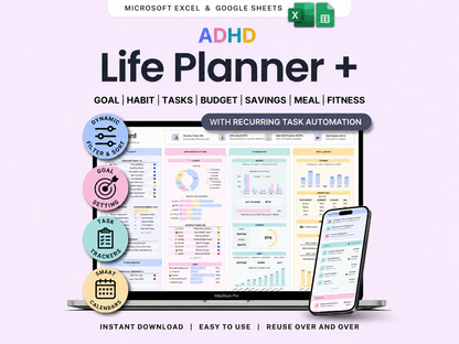 ADHD Life Planner for Google Sheets & Excel