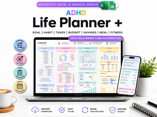 ADHD Life Planner for Google Sheets & Excel