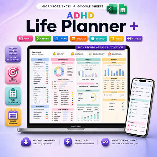 ADHD Life Planner for Google Sheets & Excel