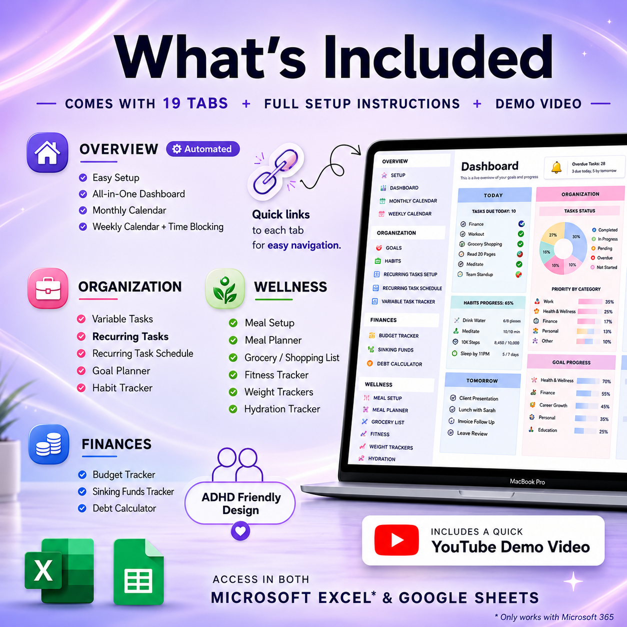 ADHD Life Planner for Google Sheets & Excel