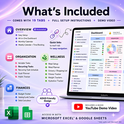 ADHD Life Planner for Google Sheets & Excel