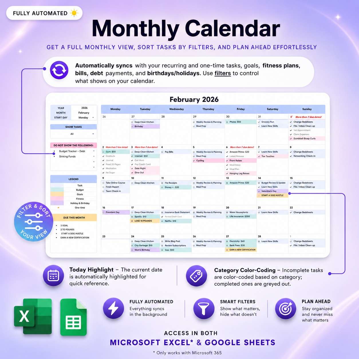 ADHD Life Planner for Google Sheets & Excel