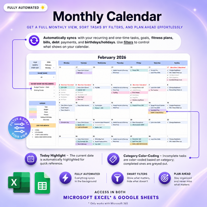 ADHD Life Planner for Google Sheets & Excel