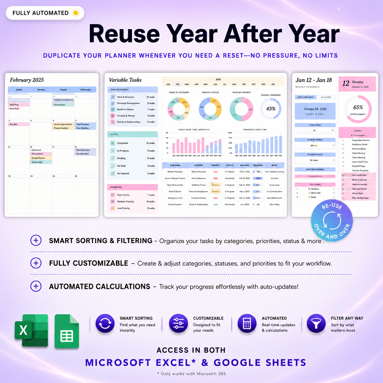 ADHD Life Planner for Google Sheets & Excel