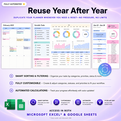 ADHD Life Planner for Google Sheets & Excel