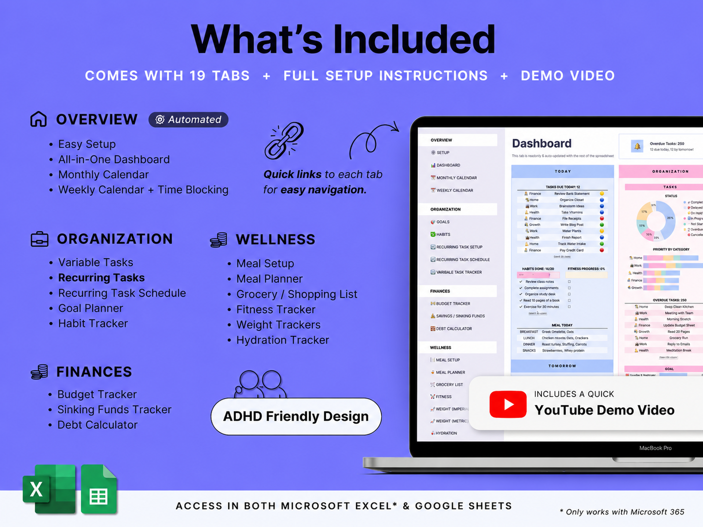 ADHD Life Planner for Google Sheets & Excel