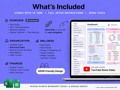 ADHD Life Planner for Google Sheets & Excel