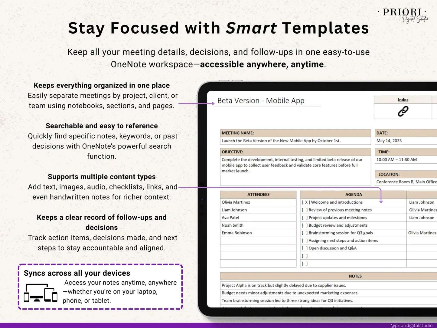 OneNote Planner 2026 2027 Professional One Note Template for Work Project Management Hyperlinked Planner Weekly Planner Organization Planner