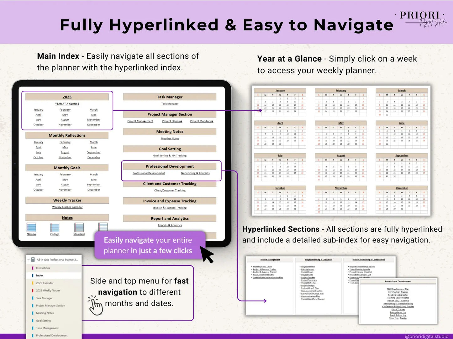 OneNote Planner 2026 2027 Professional One Note Template for Work Project Management Hyperlinked Planner Weekly Planner Organization Planner