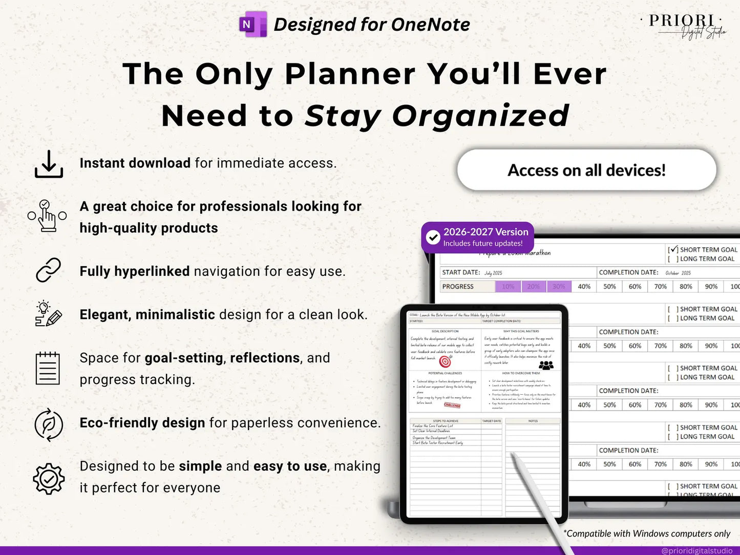 OneNote Planner 2026 2027 Professional One Note Template for Work Project Management Hyperlinked Planner Weekly Planner Organization Planner