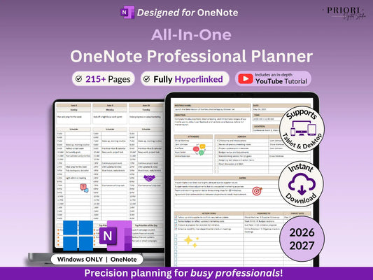 OneNote Planner 2026 2027 Professional One Note Template for Work Project Management Hyperlinked Planner Weekly Planner Organization Planner