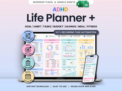 ADHD Life Planner for Google Sheets & Excel